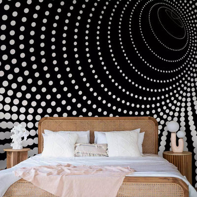 3D Wall Murals with a black and white spiral pattern in the bedroom interior G-ART