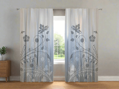 Curtains with abstract flowers - Grey floral abstraction Tapetenshop.lv