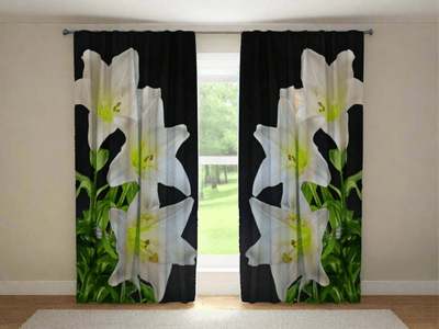 Aizkari guļamistabai ar lilijam - Baltas lilijas - kvalitatīva apdruka Tapetenshop.lv