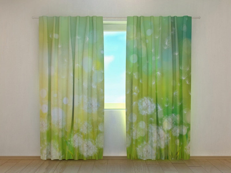 Curtains with meadow flowers - White dandelions in green grass Tapetenshop.lv