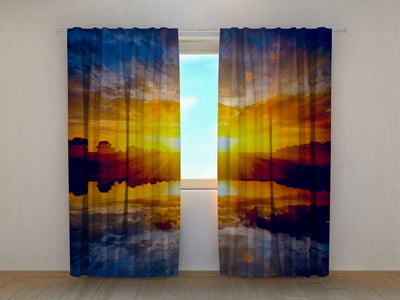 Day and night curtains - Sunset over the lake - to order Tapetenshop.lv