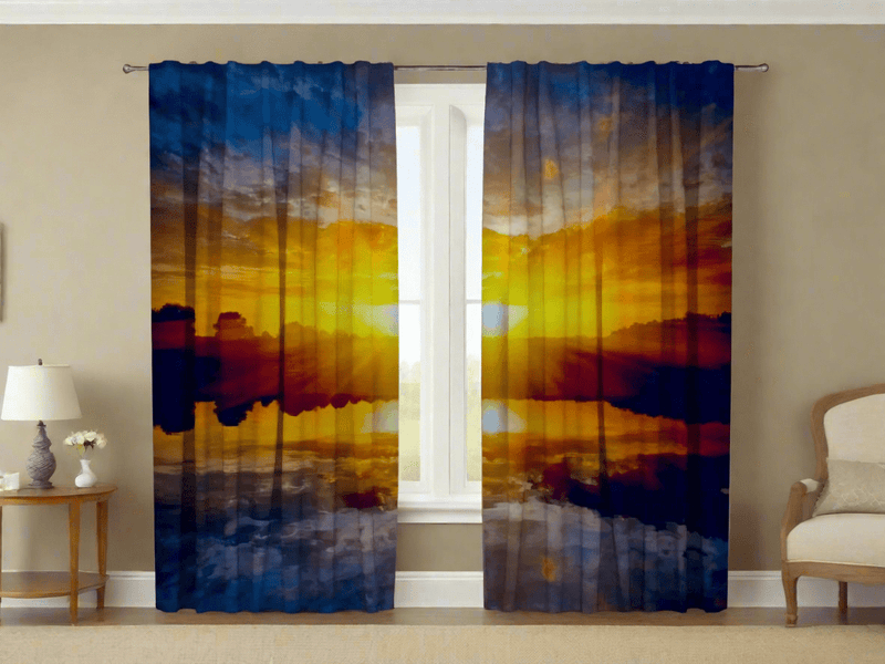 Day and night curtains - Sunset over the lake - to order Tapetenshop.lv