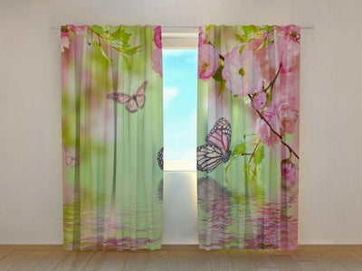 Day and night curtains with flowers - butterflies in the spring walletenshop.lv