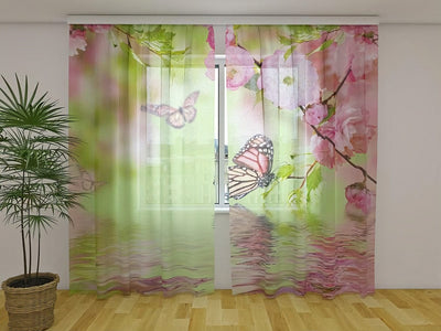 Day and night curtains with flowers - butterflies in the spring walletenshop.lv