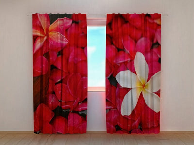 Night curtains for the bedroom with flowers - Fiery pink flowers Tapetenshop.lv