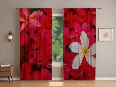 Night curtains for the bedroom with flowers - Fiery pink flowers Tapetenshop.lv