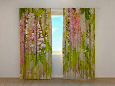 Day and night curtains with flowers for the bedroom - Zeltlieti Tapetenshop.lv