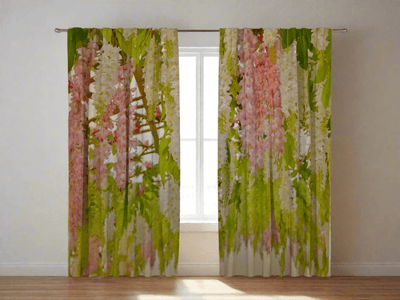 Day and night curtains with flowers for the bedroom - Zeltlieti Tapetenshop.lv