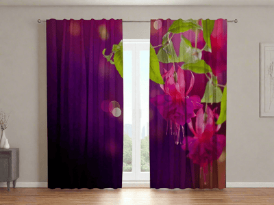 Curtains with flower print in fuchsia color - Flowering fuchsias Tapetenshop.lv