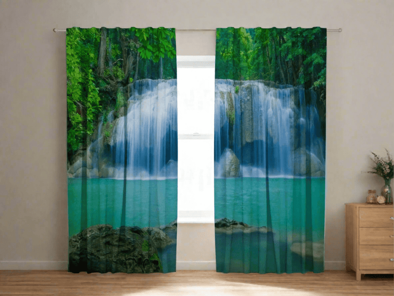 Day and night curtains with print - white waterfall Tapetenshop.lv