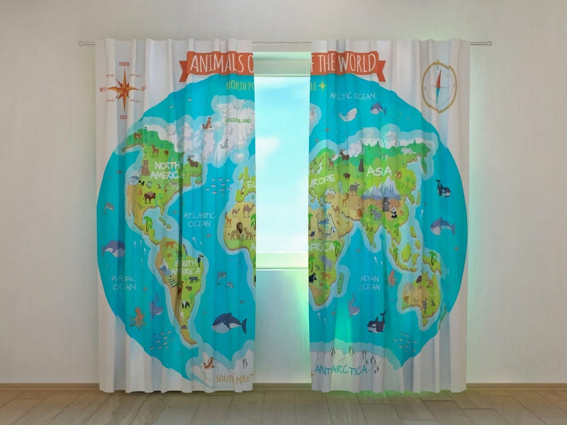 Aizkari bērnu istabai - Bērnu karte - pasaules dzīvnieki  Tapetenshop.lv