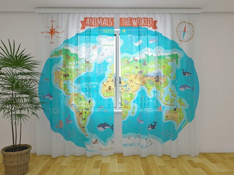 Aizkari bērnu istabai - Bērnu karte - pasaules dzīvnieki  Tapetenshop.lv