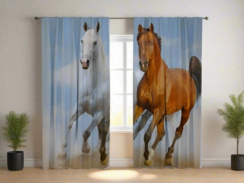 Day and night curtains with beautiful horses - Freedom, various sizes on Tapetenshop.lv