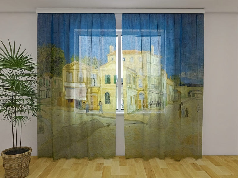 Curtains inspired by Vincent van Gogh paintings - yellow house on Tapetenshop.lv