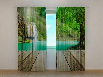 Nature curtains for the bedroom - lake at the door - quality printing on Tapetenshop.lv