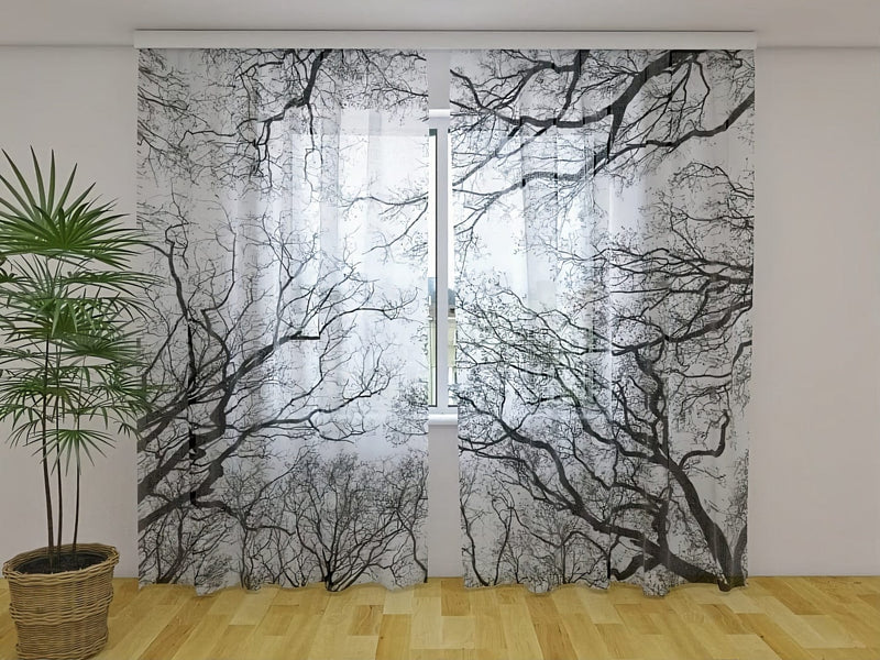 Day and night curtains with print: winter nature and February skies on Tapetenshop.lv