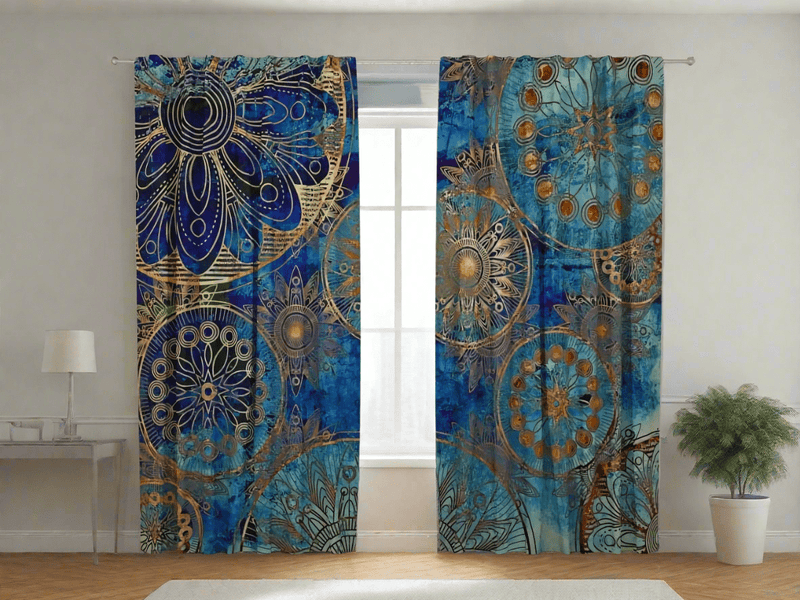 Beautiful day and night curtains with golden ornaments - order online wallpetenshop.lv