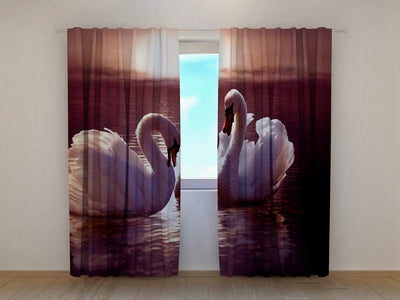 Swan design curtains give the room elegance and peace on Tapetenshop.lv