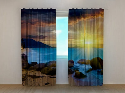 3D curtains with print - sunset at sea - let's make your size on a walletenshop.lv