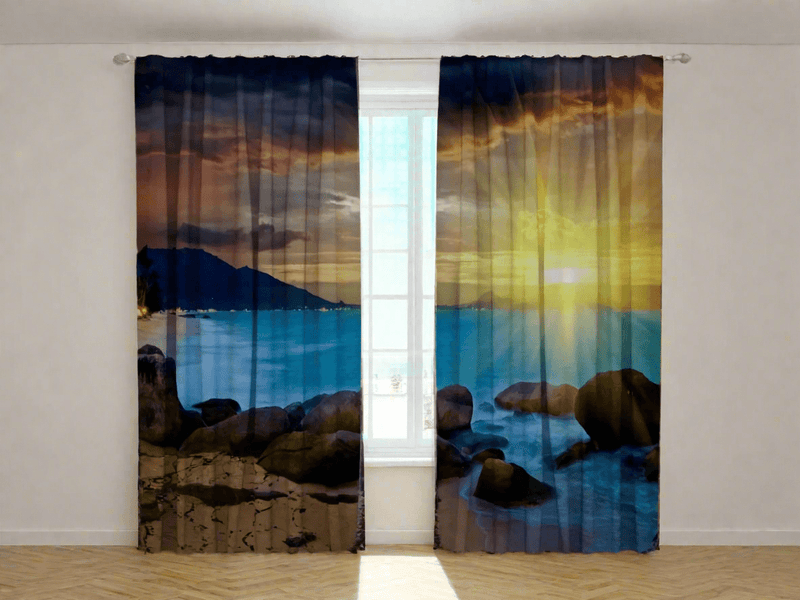 3D curtains with print - sunset at sea - let&