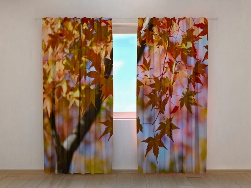 Curtains with print - The gorgeous design of maple leaves brings the essence of autumn to Tapetenshop.lv