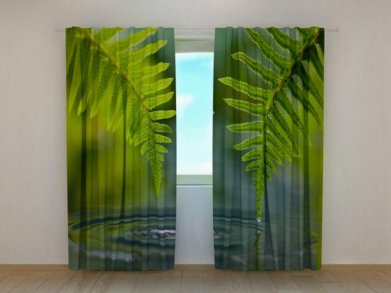 Printed curtains - ferns - green in the room - to order on Tapetenshop.lv