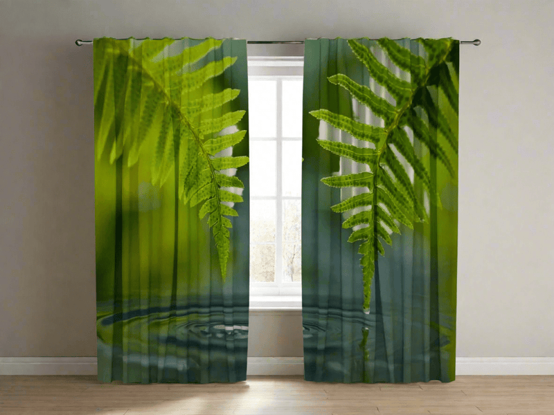 Printed curtains - ferns - green in the room - to order on Tapetenshop.lv