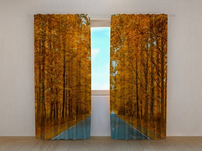 Day and night curtains with an autumn theme - Autumn road Tapetenshop.lv