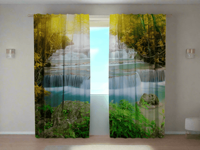 Day and night curtains with nature print - Autumn waterfall Tapetenshop.lv