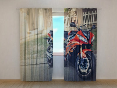 Curtains for a youth room with motorcycle - red motorcycle Tapetenshop.lv