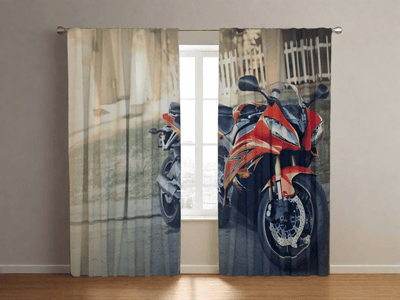 Curtains for a youth room with motorcycle - red motorcycle Tapetenshop.lv