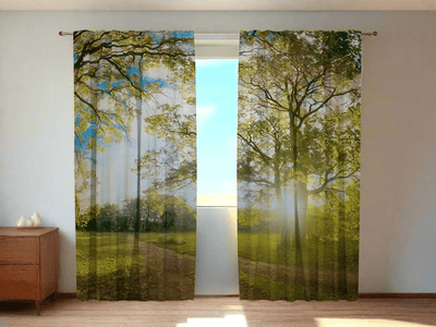 Curtains with nature - Sunny park - in soothing green tones Tapetenshop.lv