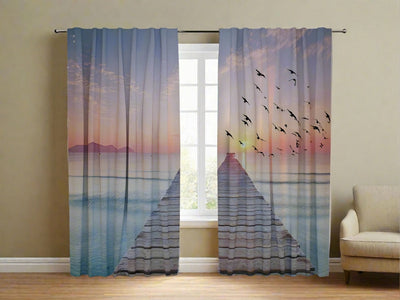 Nature curtains with print - sunrise at sea 2 - qualitatively walletenshop.lv