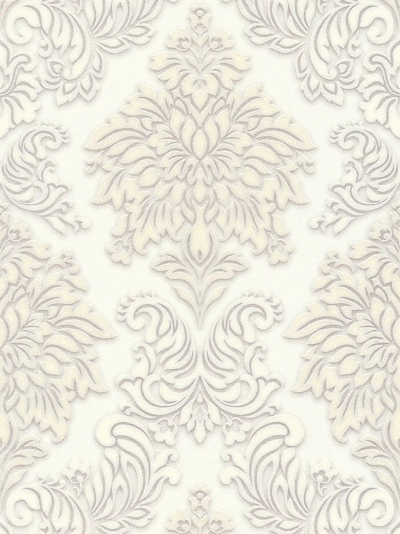 Wallpaper for bedroom - Baroque style with glitter effect - white, AS 368982 AS Creation