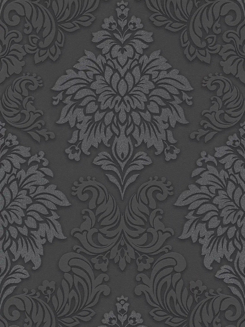 Wallpaper for the bedroom - black baroque style with shine, AS 368984 AS Creation