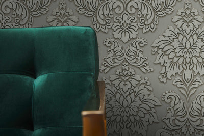 Wallpaper for bedroom - Baroque style with glitter effect - gray, as 368981 AS Creation