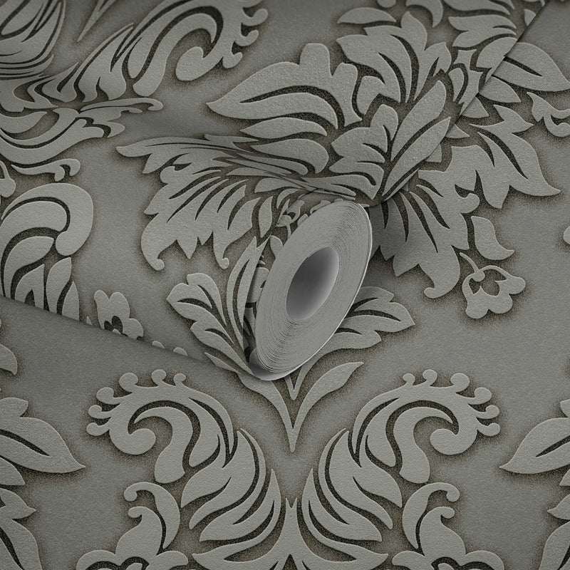 Wallpaper for bedroom - Baroque style with glitter effect - gray, as 368981 AS Creation