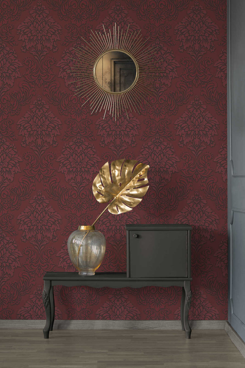 Wallpaper for bedroom - Baroque style with glitter effect - red, as 368983 AS Creation