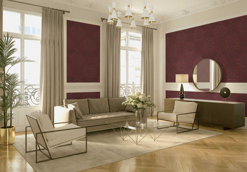 Wallpaper for bedroom - Baroque style with glitter effect - red, as 368983 AS Creation