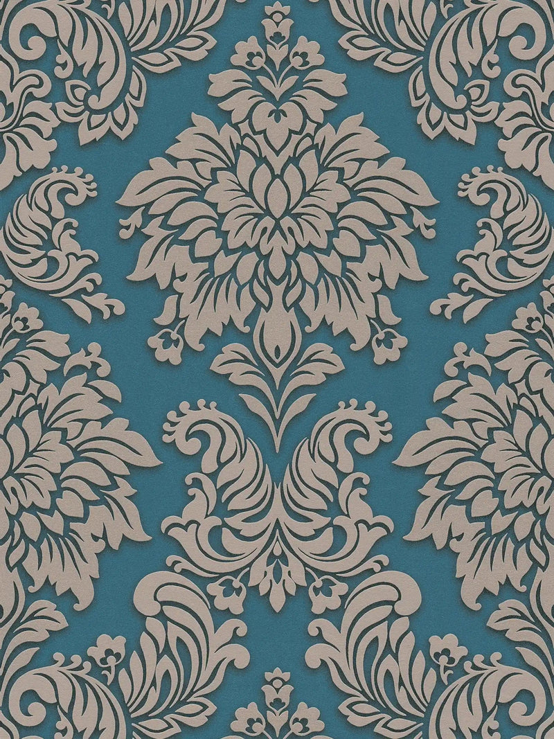 Wallpaper for bedroom - Baroque ornaments with glitter effect - blue, 368985 AS Creation