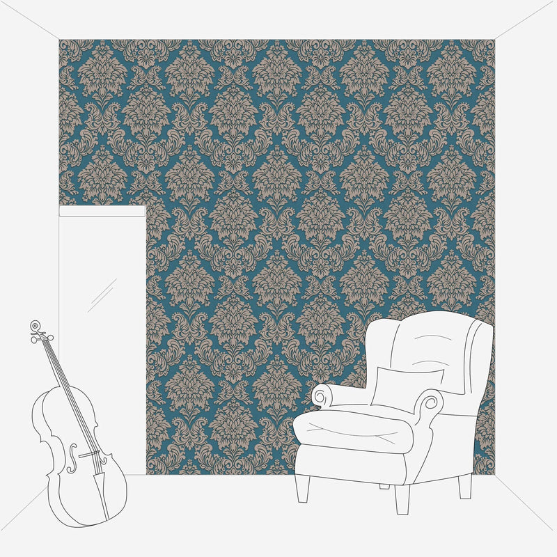 Wallpaper for bedroom - Baroque ornaments with glitter effect - blue, 368985 AS Creation