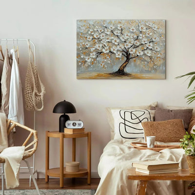 Canva with flowers - Golden Buds - beautiful tree with white flowers, 161998