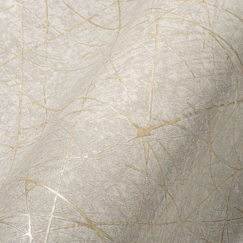 Flizelīna tapetes ar grafisko līniju rakstu bēšā un zeltā krāsā - 1375135 AS Creation