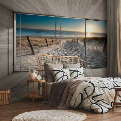 Wall Murals - 3D landscape with beach at sunrise (grey version) - 93113 G-ART