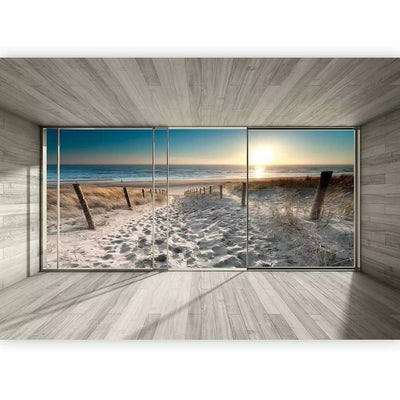 Wall Murals - 3D landscape with beach at sunrise (grey version) - 93113 G-ART