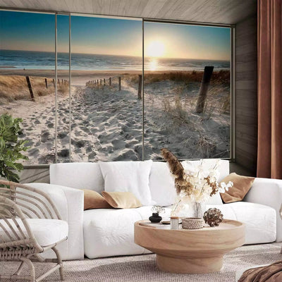 Wall Murals - 3D landscape with beach at sunrise (grey version) - 93113 G-ART