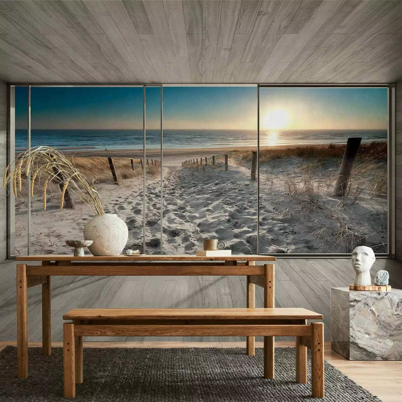 Wall Murals - 3D landscape with beach at sunrise (grey version) - 93113 G-ART