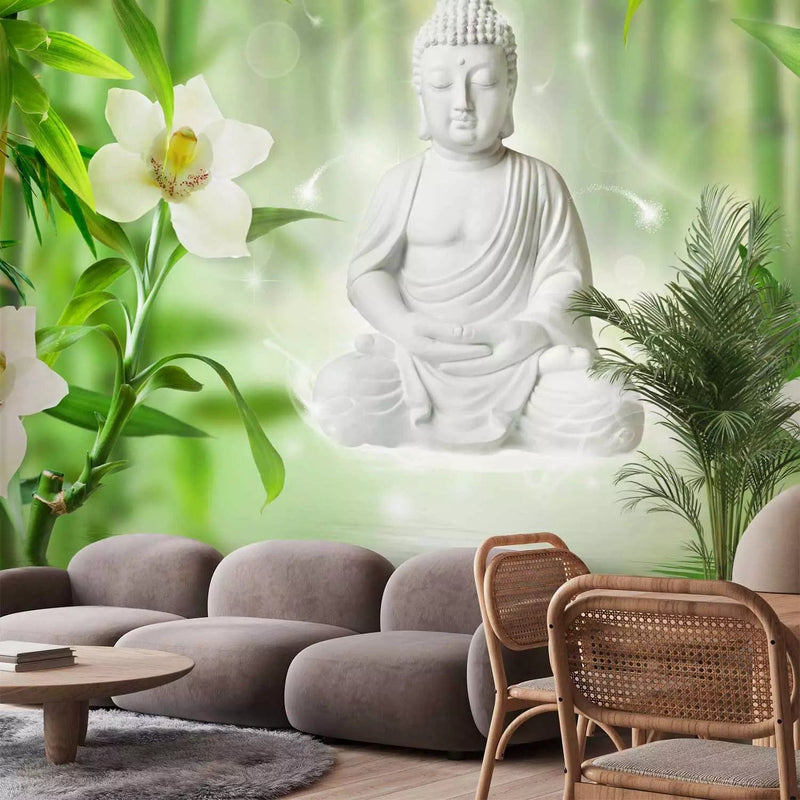 Wall Murals SPA with Buddha and white orchid in white, 61407G-ART