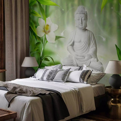 Wall Murals SPA with Buddha and white orchid in white, 61407G-ART