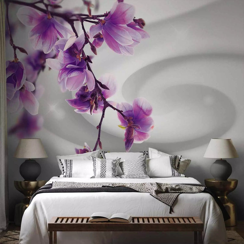 Wall Murals - purple magnolia on background with swirl and shimmer effect G-ART